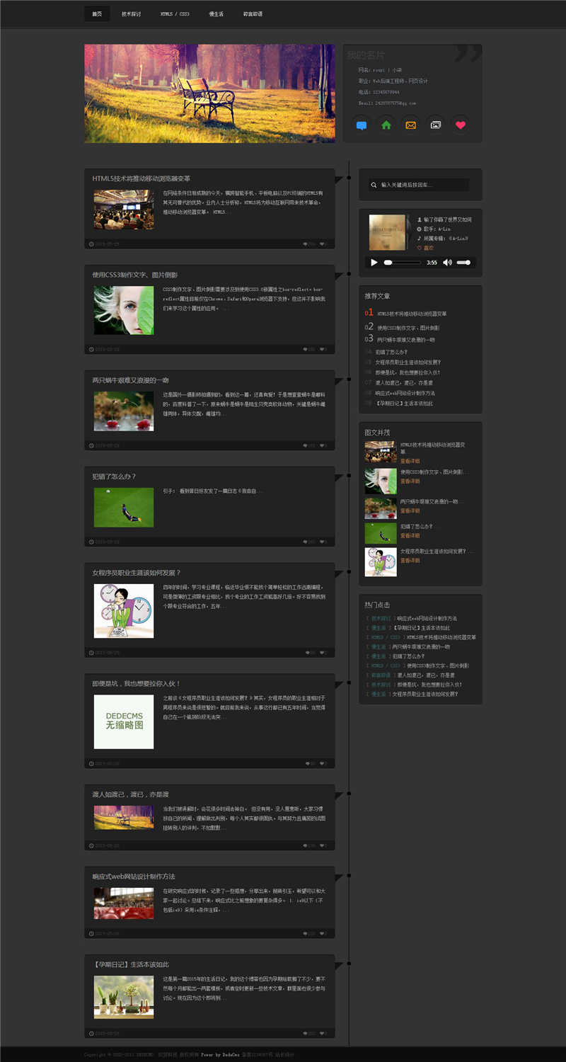 [整站源码]织梦dedecms黑色质感时间轴个人博客模板插图