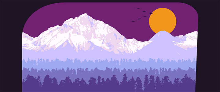 HTML5 SVG雪山树林日落动画场景特效插图